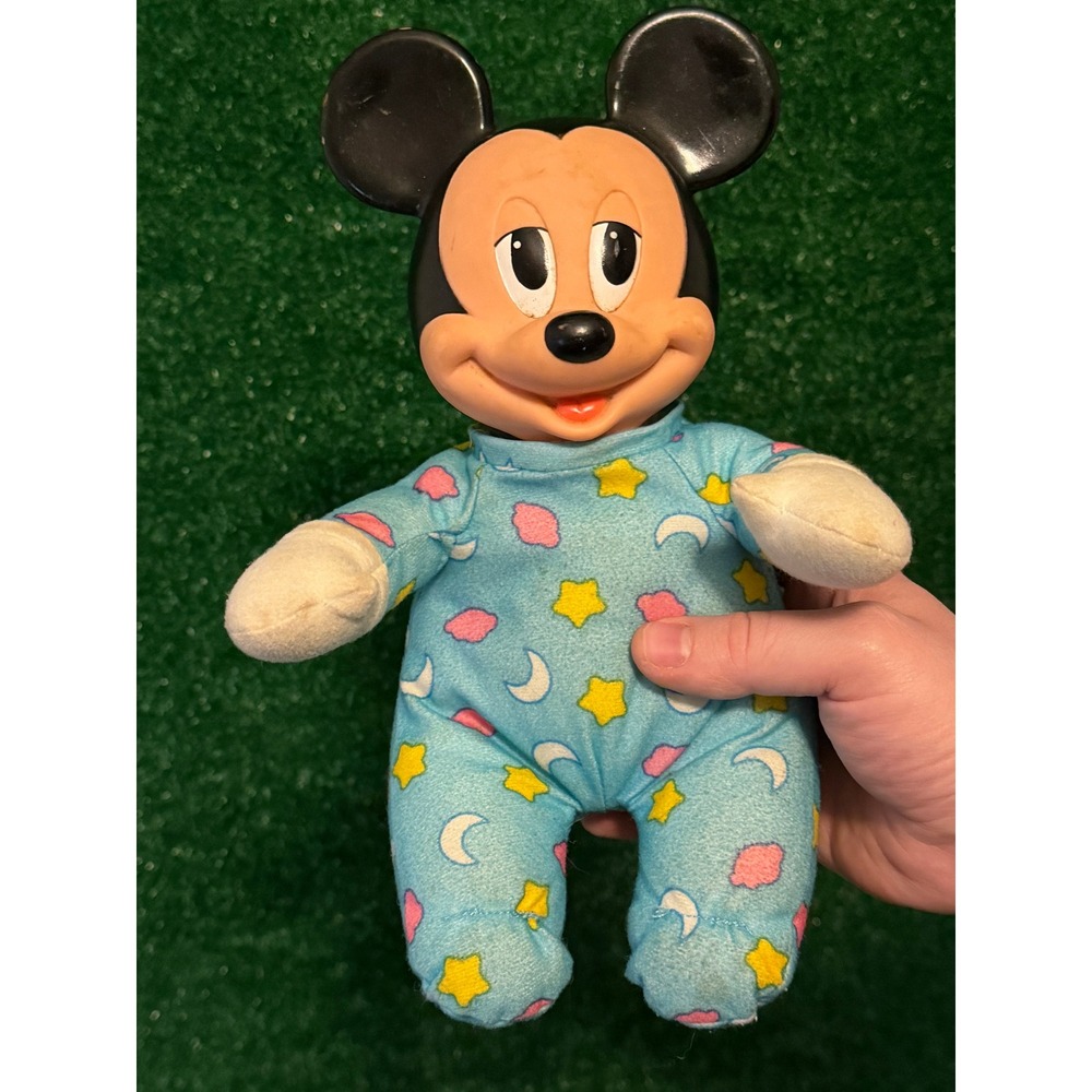 Vintage Disney Mickey Mouse Blue Moon Stars Pajama Plush Vinyl Head Doll